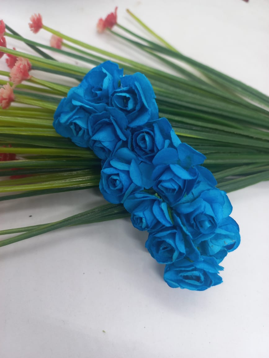 Flor Artificial de Papel com Fio de Ferro Azul Turquesa - 1,5cm - Regina  Bijuterias